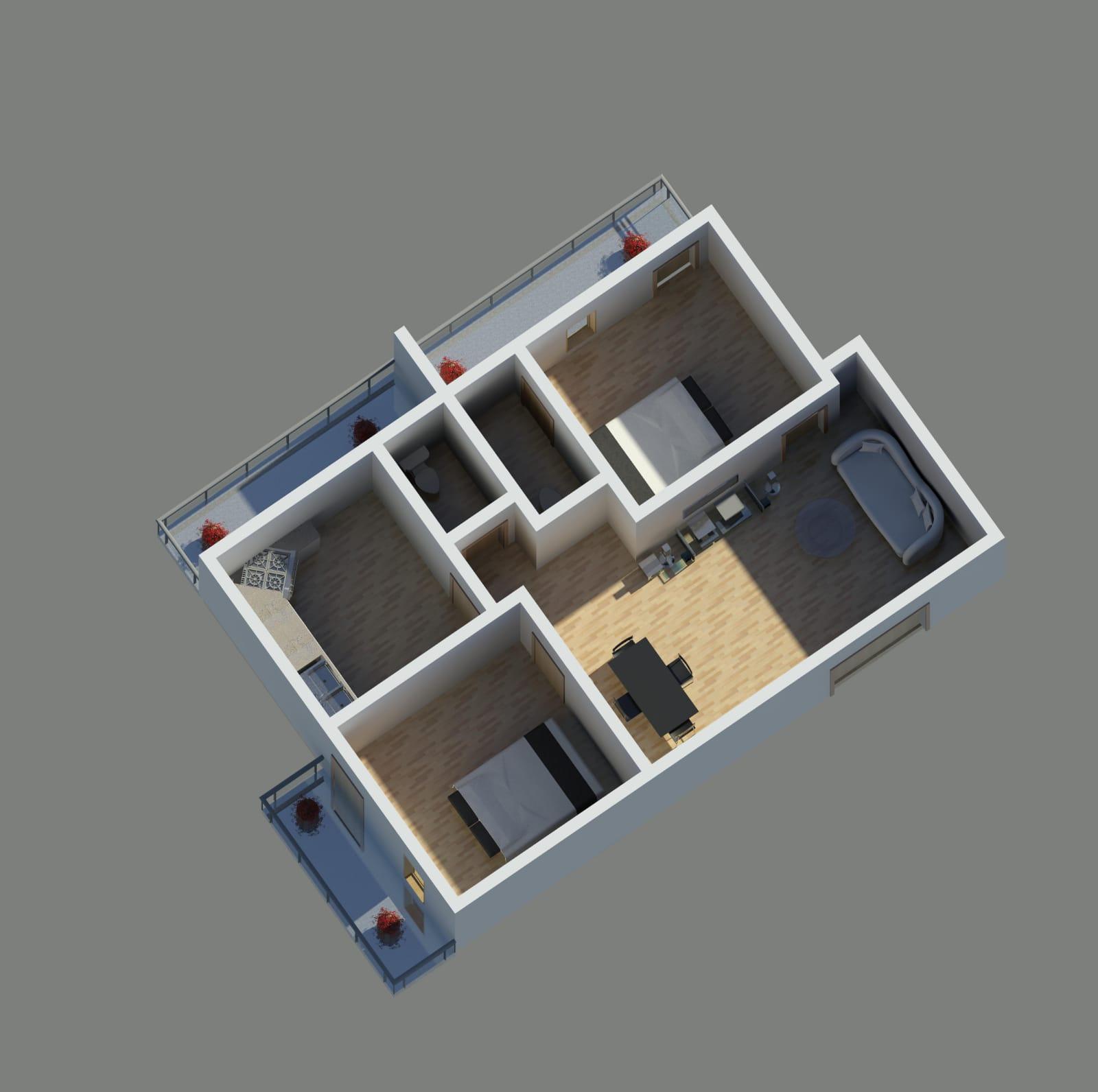 04 1125 2bhk 3d render - 2 & 3 BHK Apartments opposite RTO in 100 Feet Road - Mudaliarpet