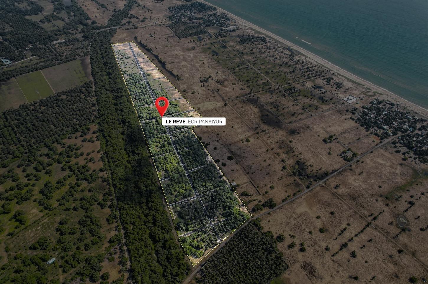 01 aerial view marked - DTCP Plots near Beach in Panaiyur - ECR