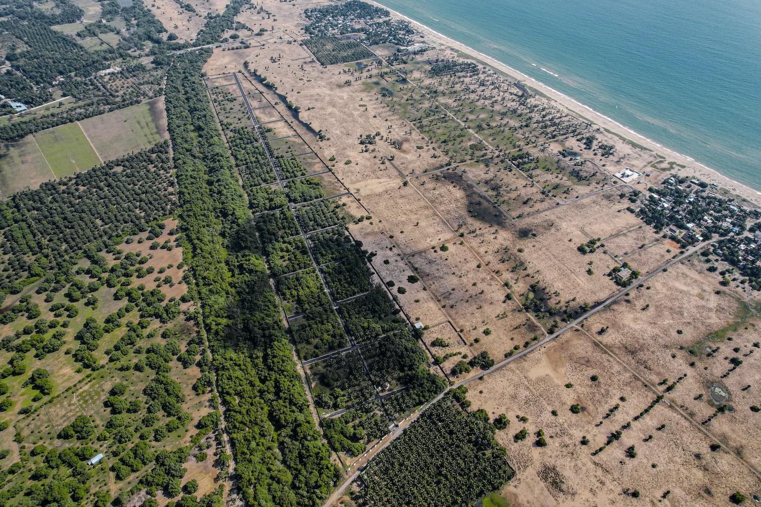 03 aerial view with beach - DTCP Plots near Beach in Panaiyur - ECR